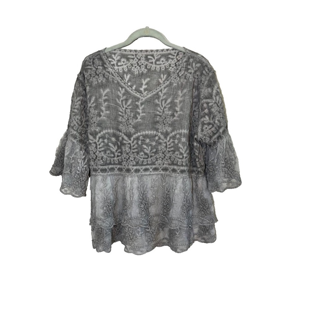 Floral Embroidery Lace Bell Sleeve L Boho Indie Folk Peasant Hippie Neutral Chic